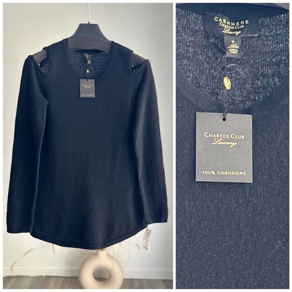 Charter Club 100% Cashmere Cold Shoulder Sweater New - Picture 1 of 2